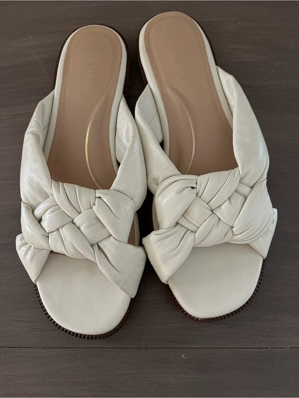 Cole Haan Braided Leather Slide Sandals in Ivory White